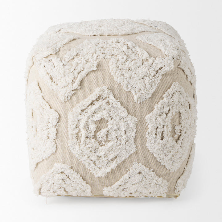 Ekanta Cream/Beige Patterned Cotton Pouf Living Room Mercana