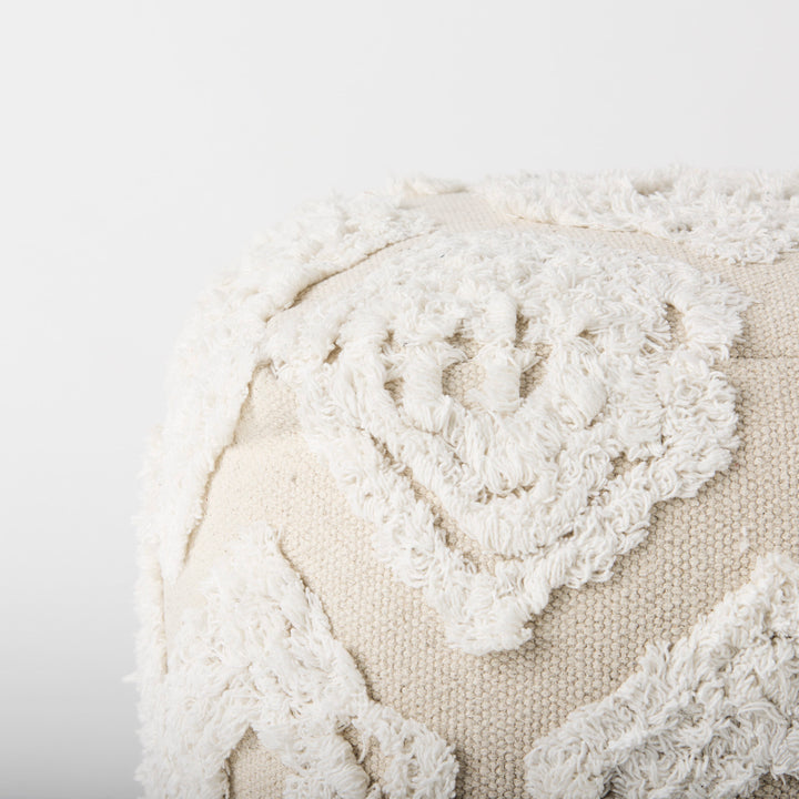 Ekanta Cream/Beige Patterned Cotton Pouf Living Room Mercana