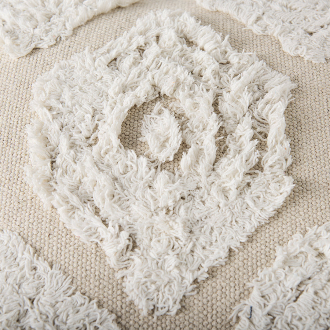 Ekanta Cream/Beige Patterned Cotton Pouf Living Room Mercana