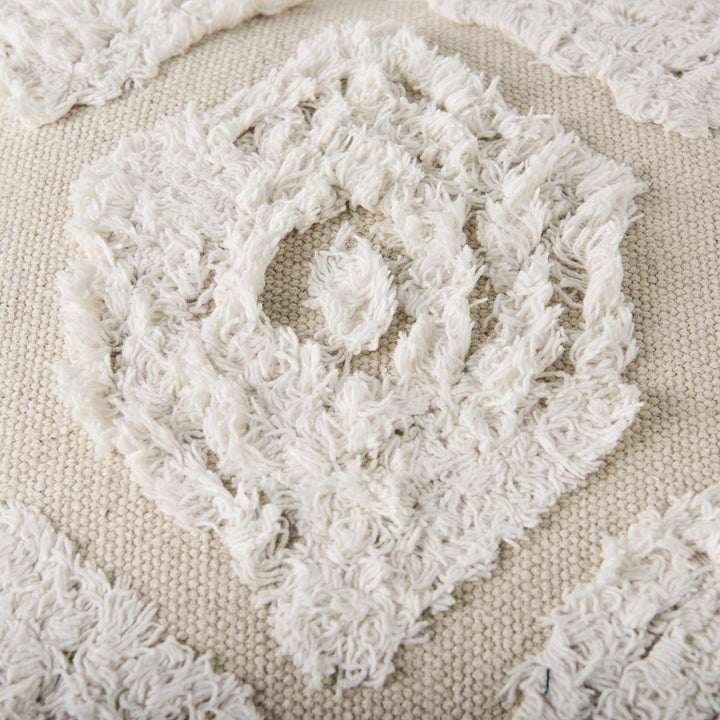 Ekanta Cream/Beige Patterned Cotton Pouf Living Room Mercana