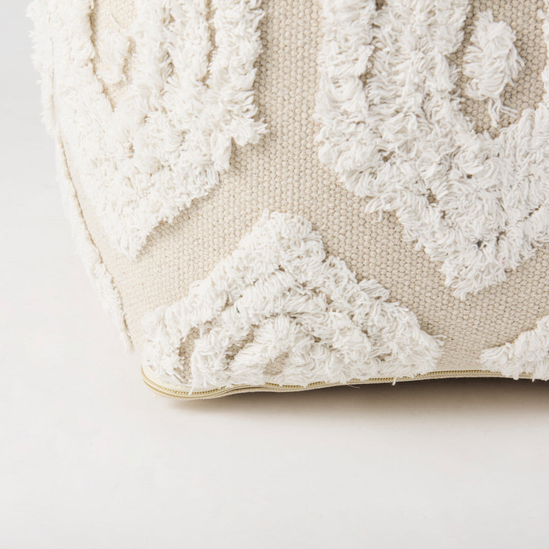 Ekanta Cream/Beige Patterned Cotton Pouf Living Room Mercana