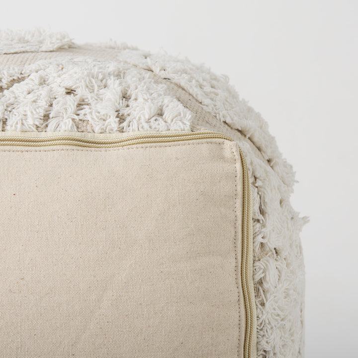 Ekanta Cream/Beige Patterned Cotton Pouf Living Room Mercana