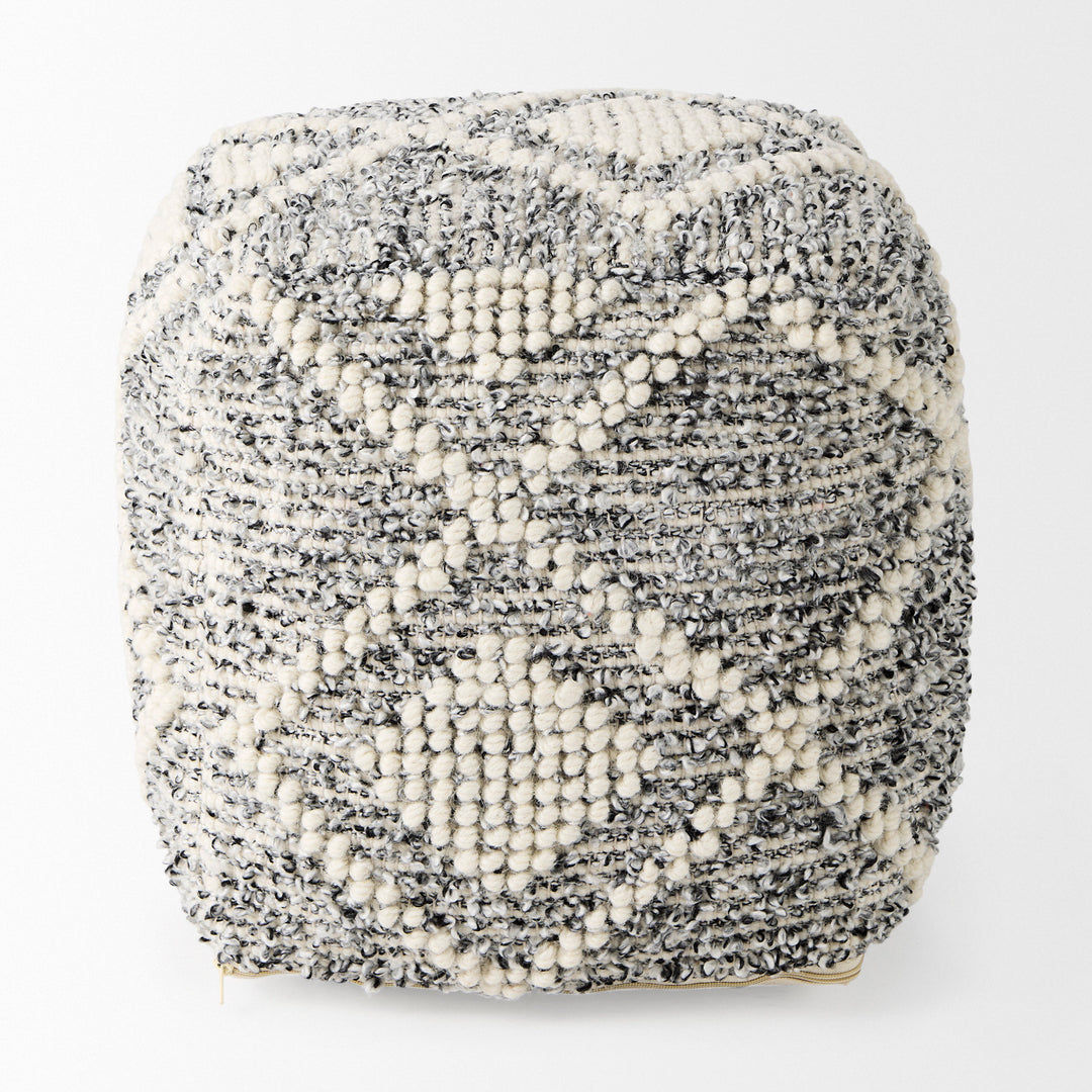 Ekiya Black/White Yarn and Wool Patterened Pouf Living Room Mercana