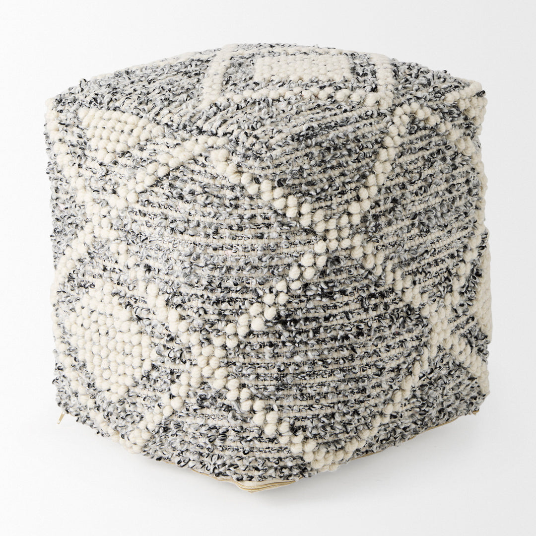 Ekiya Black/White Yarn and Wool Patterened Pouf Living Room Mercana