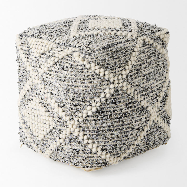 Ekiya Black/White Yarn and Wool Patterened Pouf Living Room Mercana