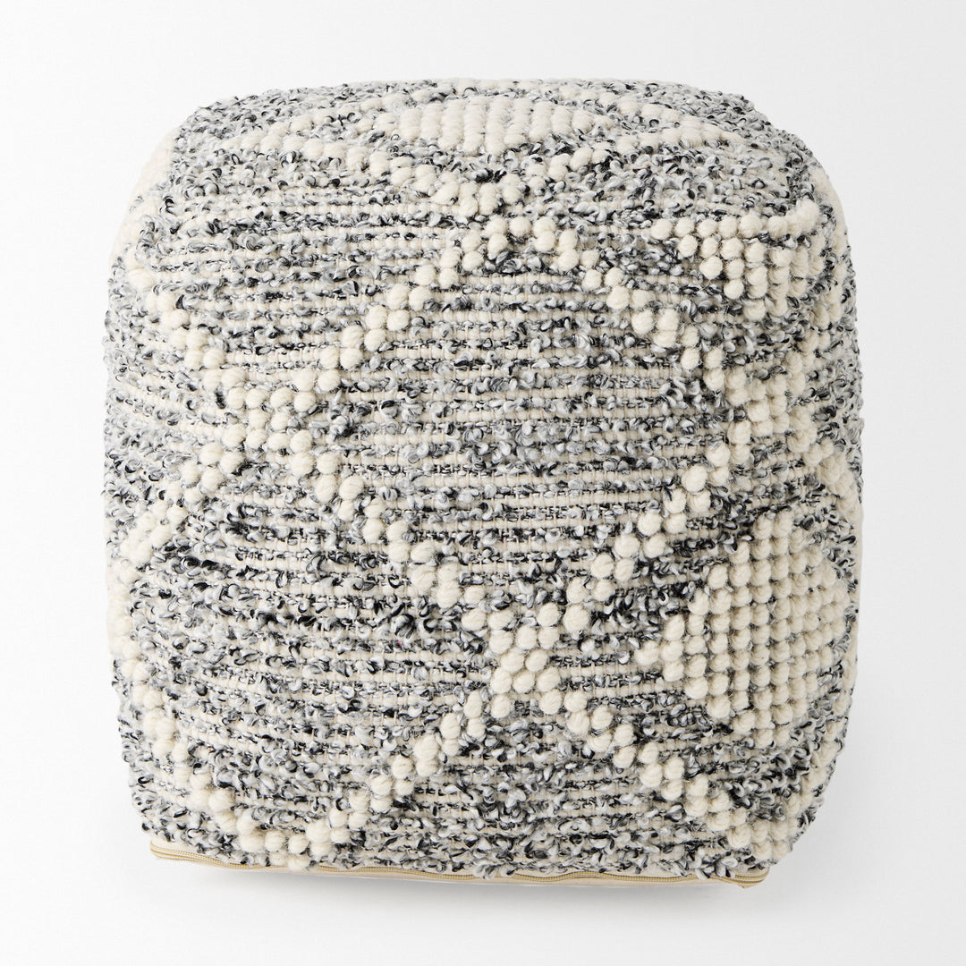 Ekiya Black/White Yarn and Wool Patterened Pouf Living Room Mercana