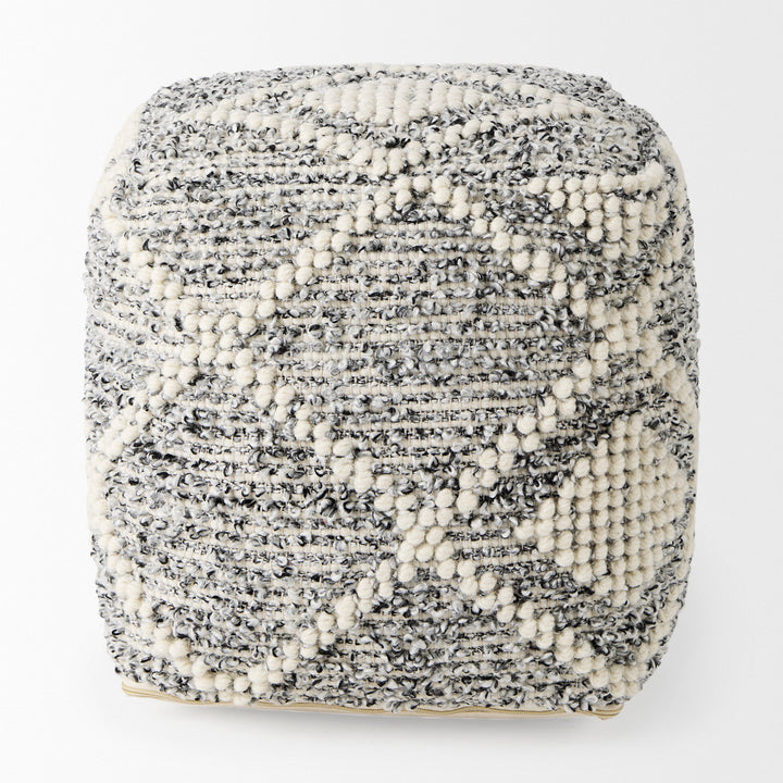 Ekiya Black/White Yarn and Wool Patterened Pouf Living Room Mercana