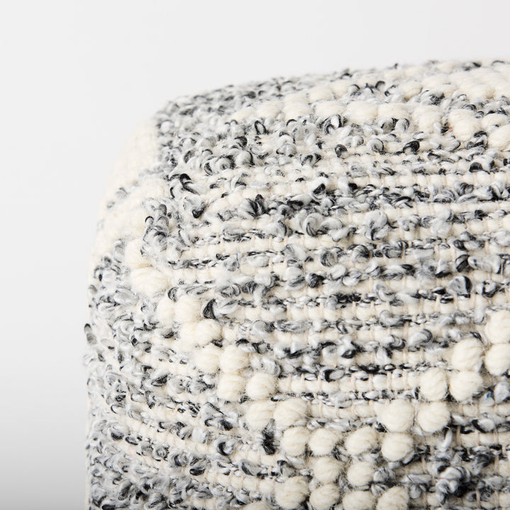 Ekiya Black/White Yarn and Wool Patterened Pouf Living Room Mercana