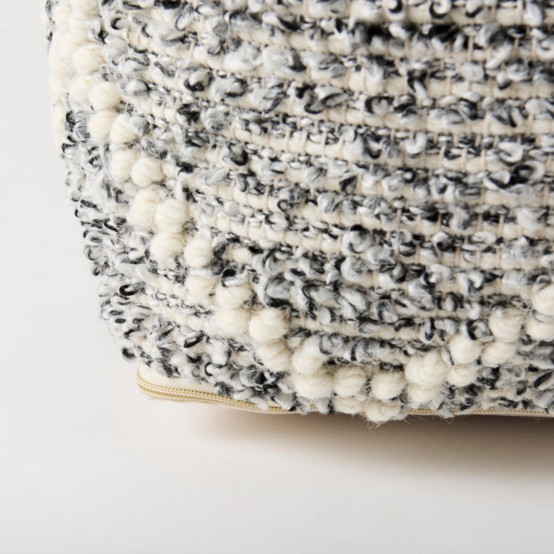 Ekiya Black/White Yarn and Wool Patterened Pouf Living Room Mercana