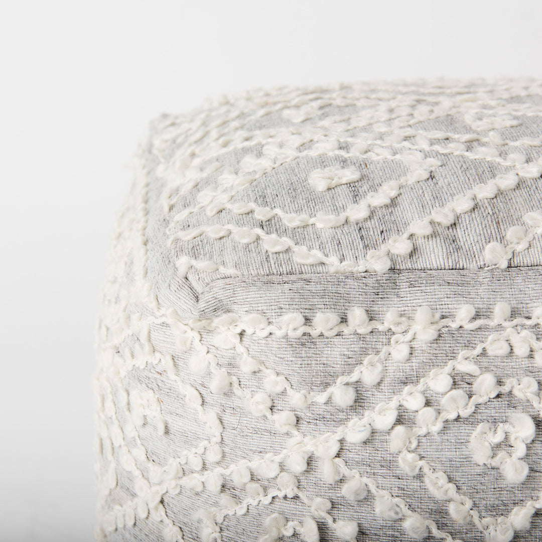 Farida Light Gray Wool and Polyester Patterned Pouf Living Room Mercana