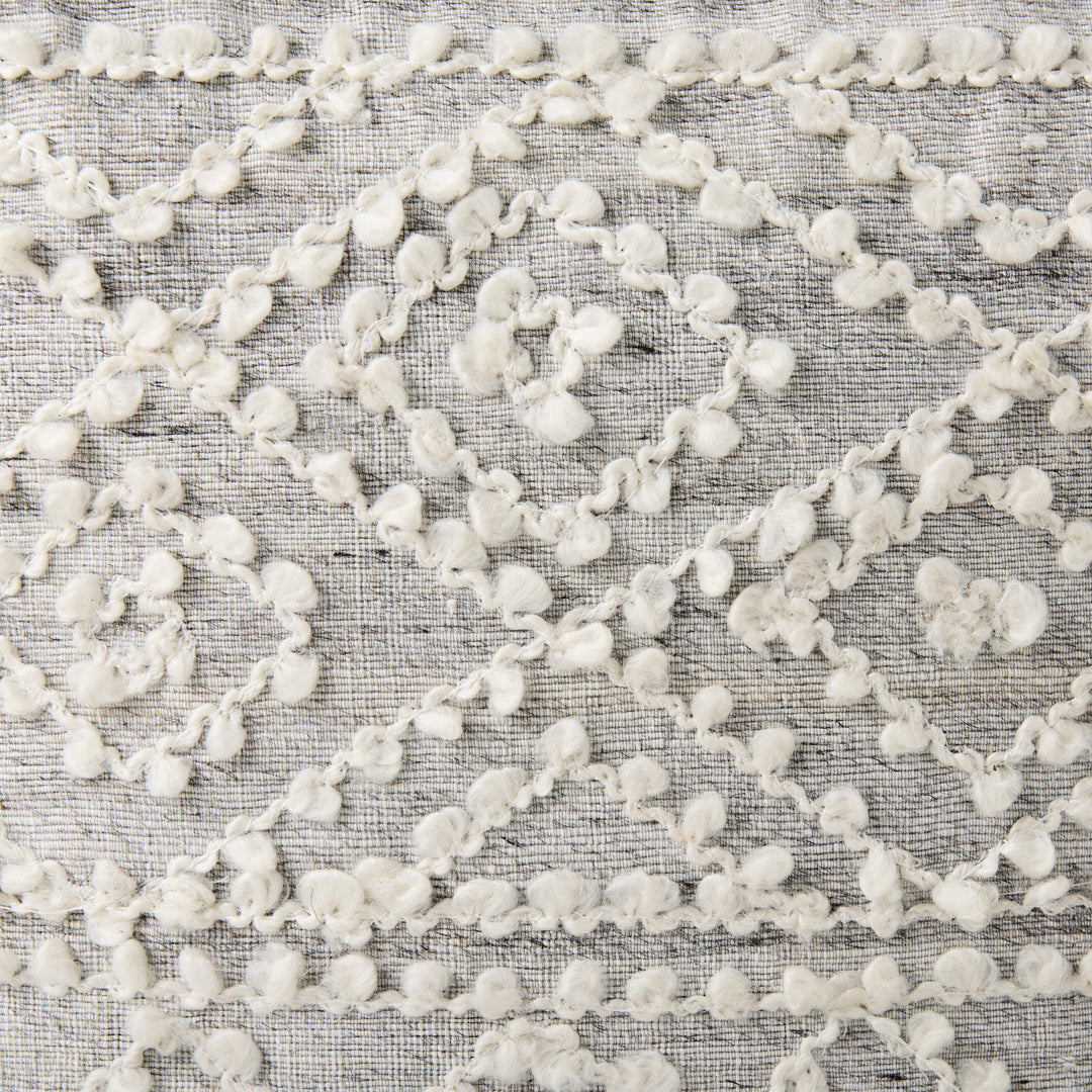 Farida Light Gray Wool and Polyester Patterned Pouf Living Room Mercana
