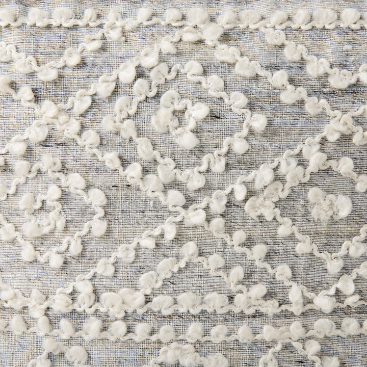 Farida Light Gray Wool and Polyester Patterned Pouf Living Room Mercana