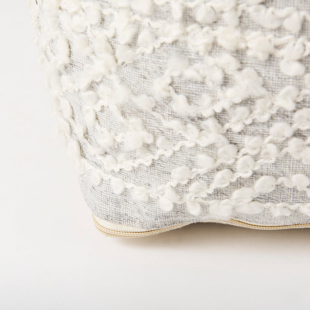 Farida Light Gray Wool and Polyester Patterned Pouf Living Room Mercana
