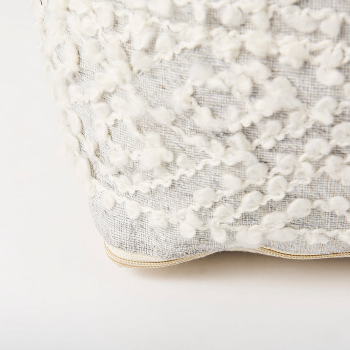 Farida Light Gray Wool and Polyester Patterned Pouf Living Room Mercana