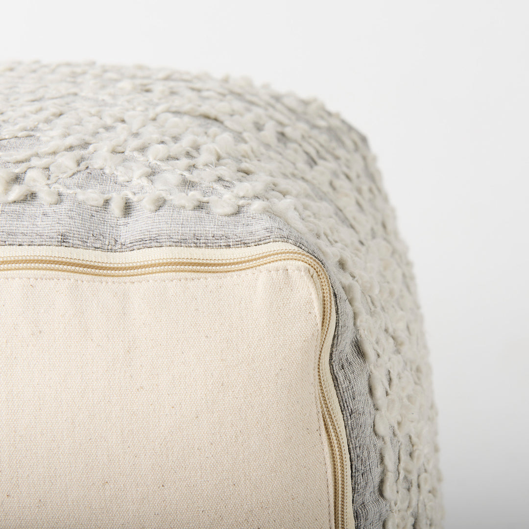 Farida Light Gray Wool and Polyester Patterned Pouf Living Room Mercana