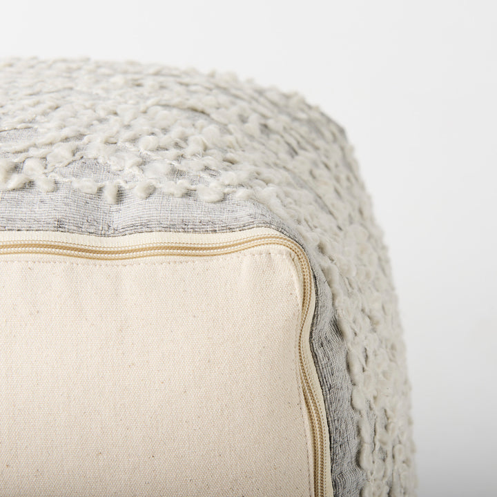 Farida Light Gray Wool and Polyester Patterned Pouf Living Room Mercana