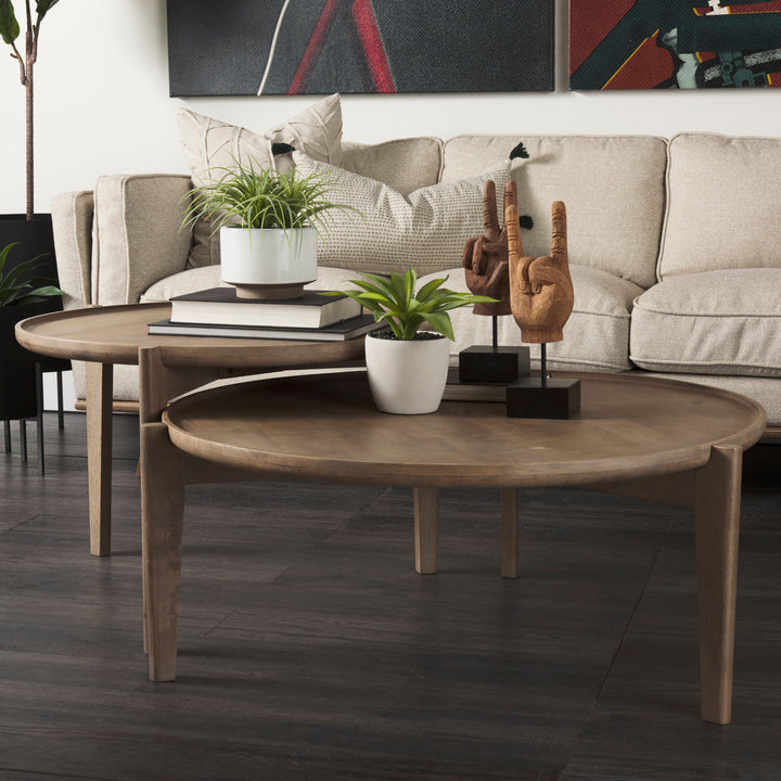 Cleaver (Set of 2) 40" & 31" Round Brown Solid Wood Nesting Coffee Tables Living Room Mercana