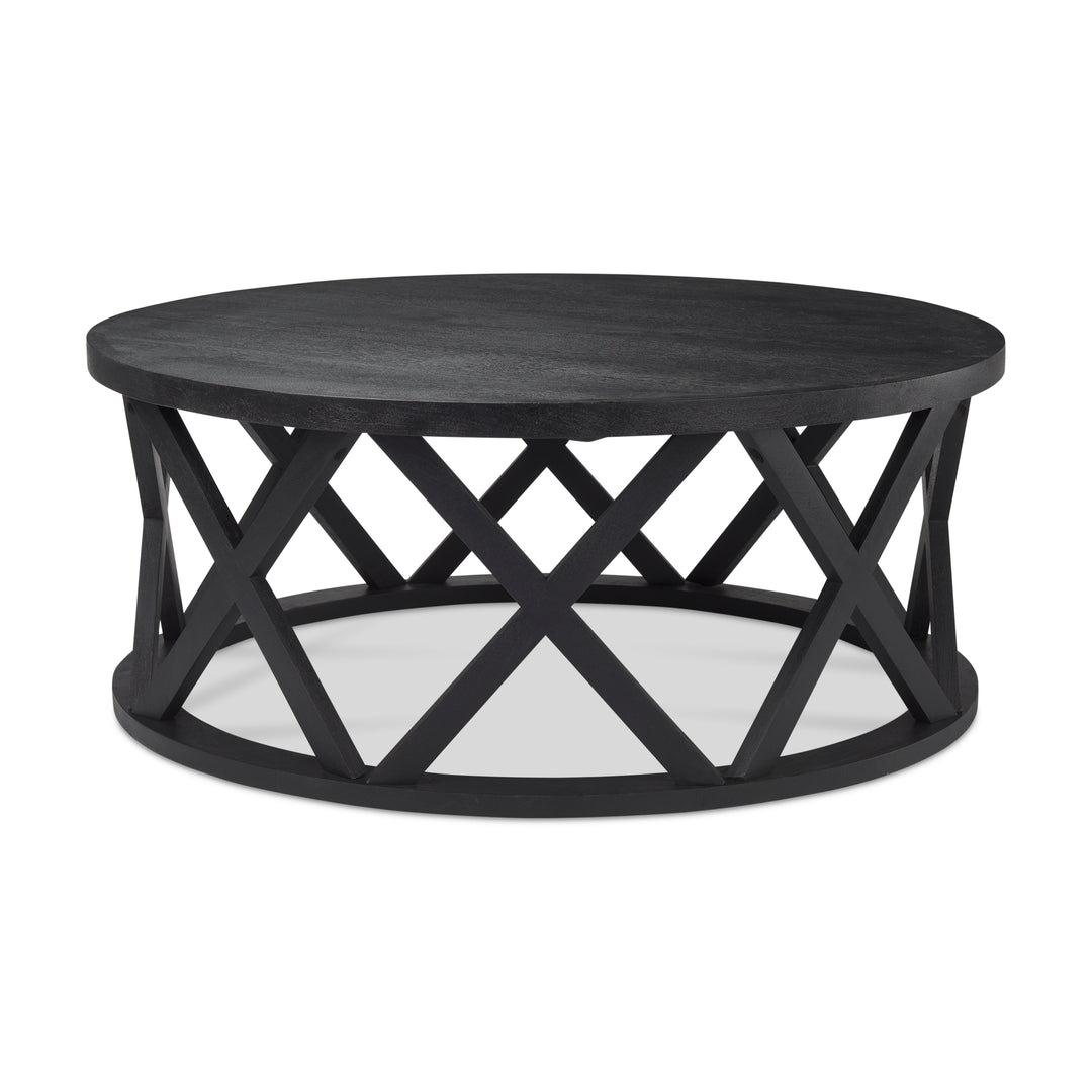 Forsey Black Solid Wood Round Coffee Table Living Room Mercana