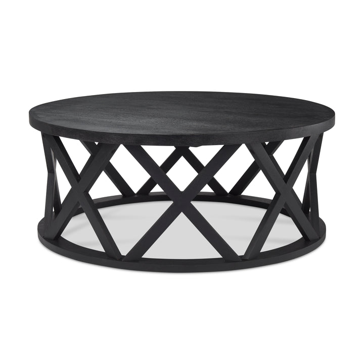 Forsey Black Solid Wood Round Coffee Table Living Room Mercana