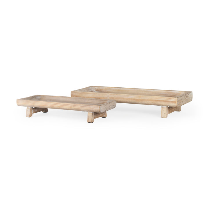 Carver Set of 2 Rectangular White Washed Wood Trays Decor Mercana