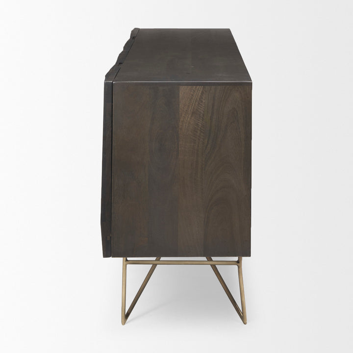 Darwin 80x17.5 Brown Solid Wood Gold Metal Base 4 Cabinet Door Sideboard Dining Room Mercana