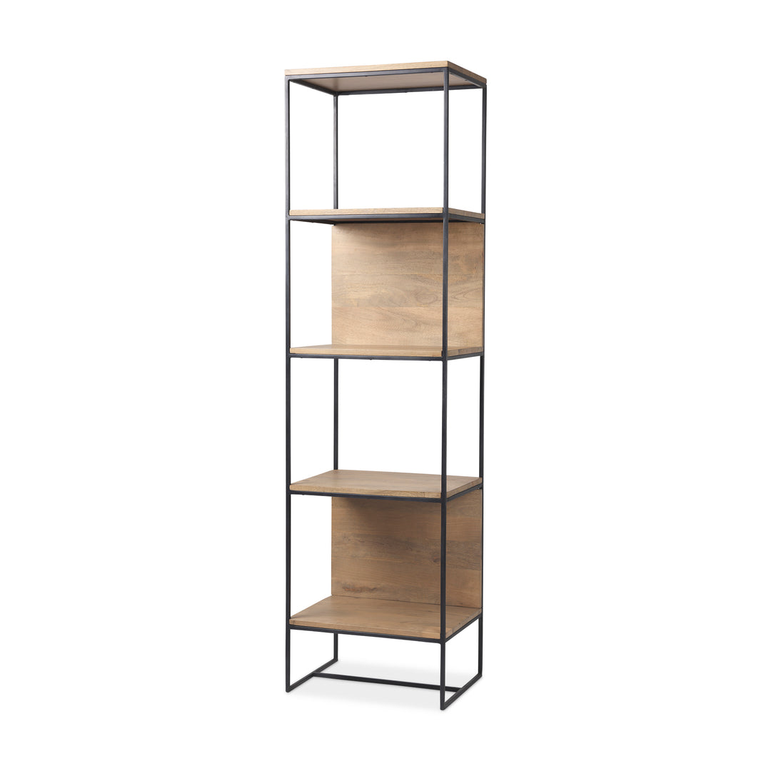 Morris 19.75 L x 15.0W x 72.5H Beige Wood W/Black Metal Frame 4-Tier Shelving Unit Decor Mercana