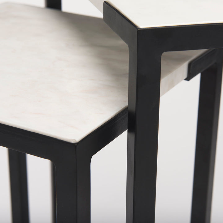 Lucas III (Set of 2) 15L x 15W; 12L x 12W White Marble W/Black Iron Frame Accent Tables Decor Mercana
