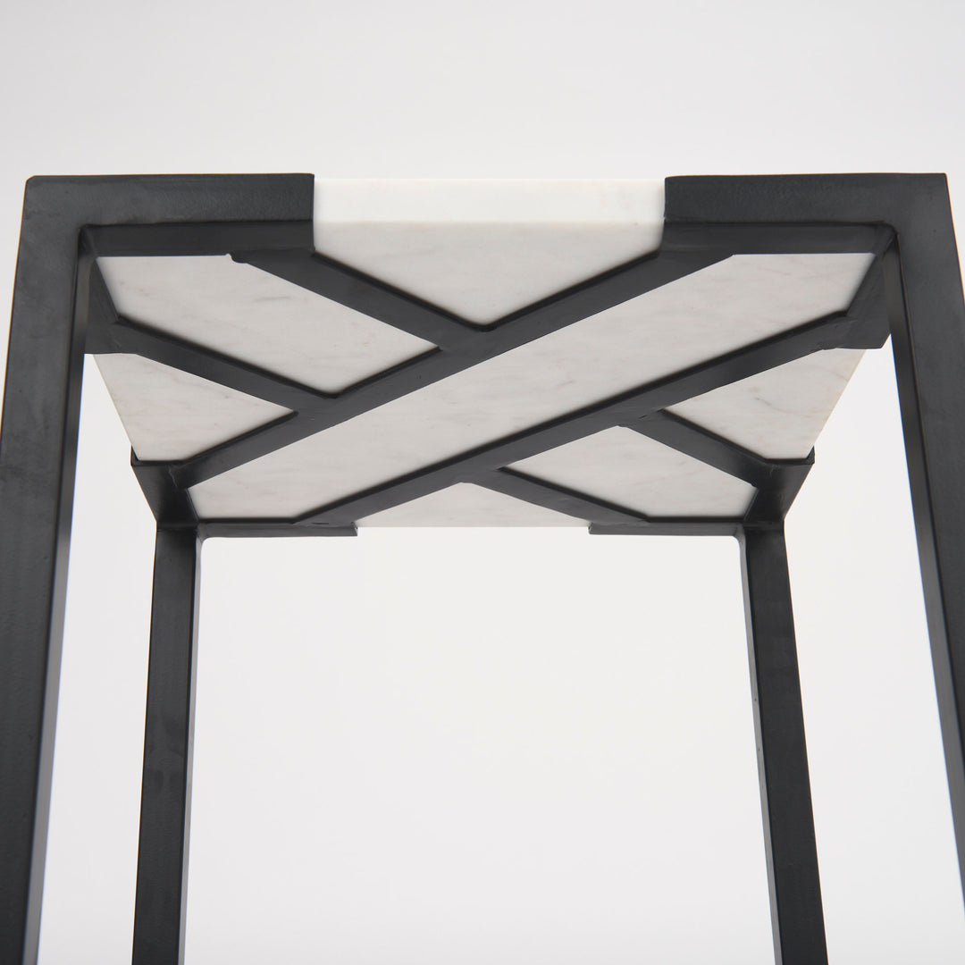 Lucas III (Set of 2) 15L x 15W; 12L x 12W White Marble W/Black Iron Frame Accent Tables Decor Mercana