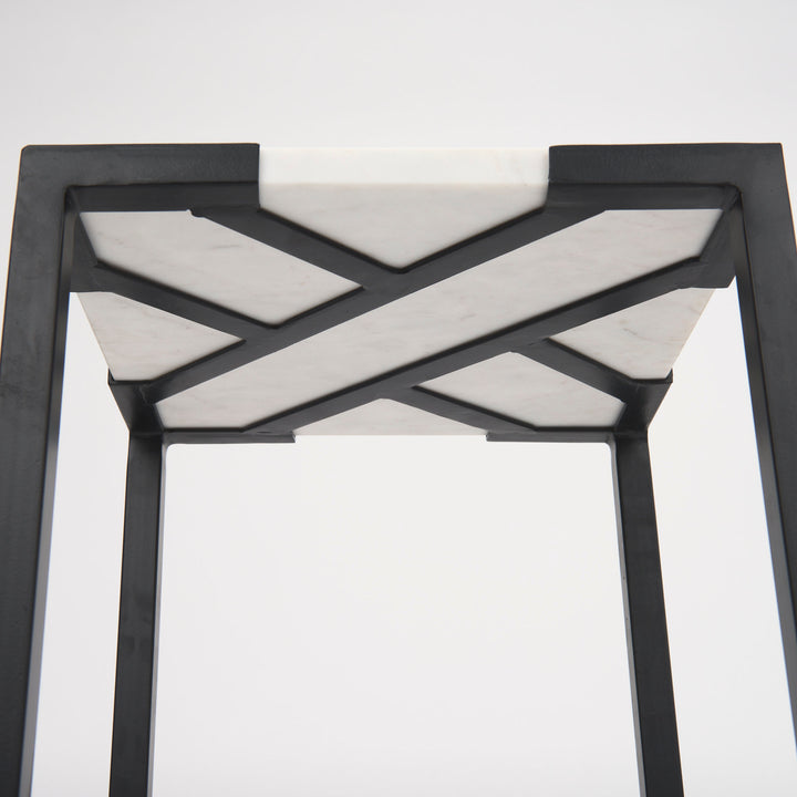 Lucas III (Set of 2) 15L x 15W; 12L x 12W White Marble W/Black Iron Frame Accent Tables Decor Mercana