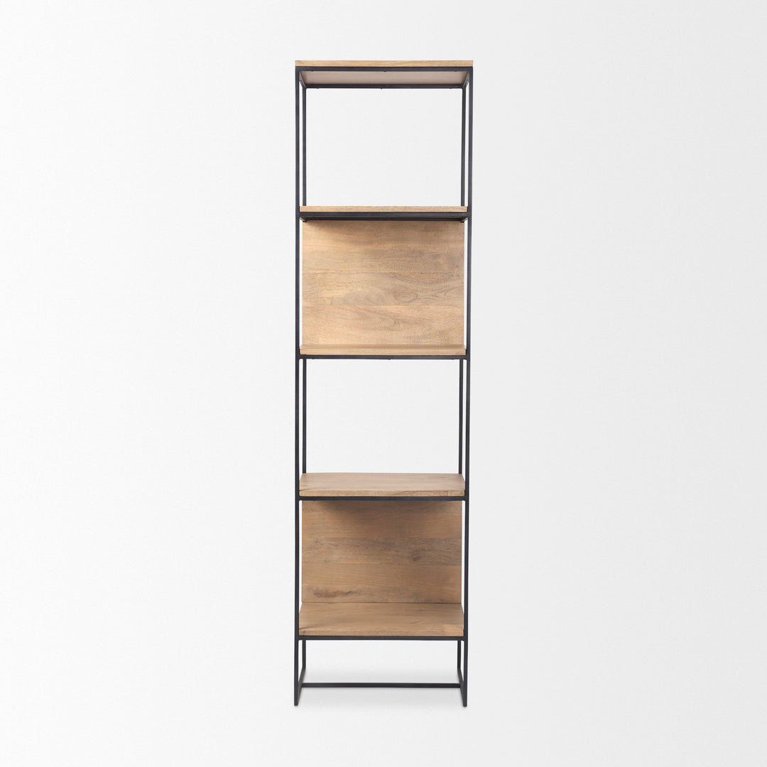 Morris 19.75 L x 15.0W x 72.5H Beige Wood W/Black Metal Frame 4-Tier Shelving Unit Decor Mercana