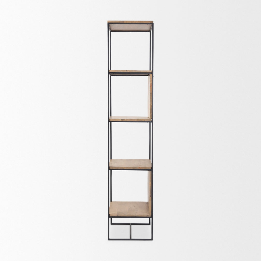 Morris 19.75 L x 15.0W x 72.5H Beige Wood W/Black Metal Frame 4-Tier Shelving Unit Decor Mercana