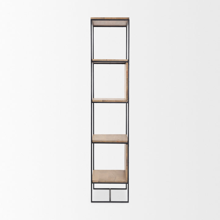 Morris 19.75 L x 15.0W x 72.5H Beige Wood W/Black Metal Frame 4-Tier Shelving Unit Decor Mercana