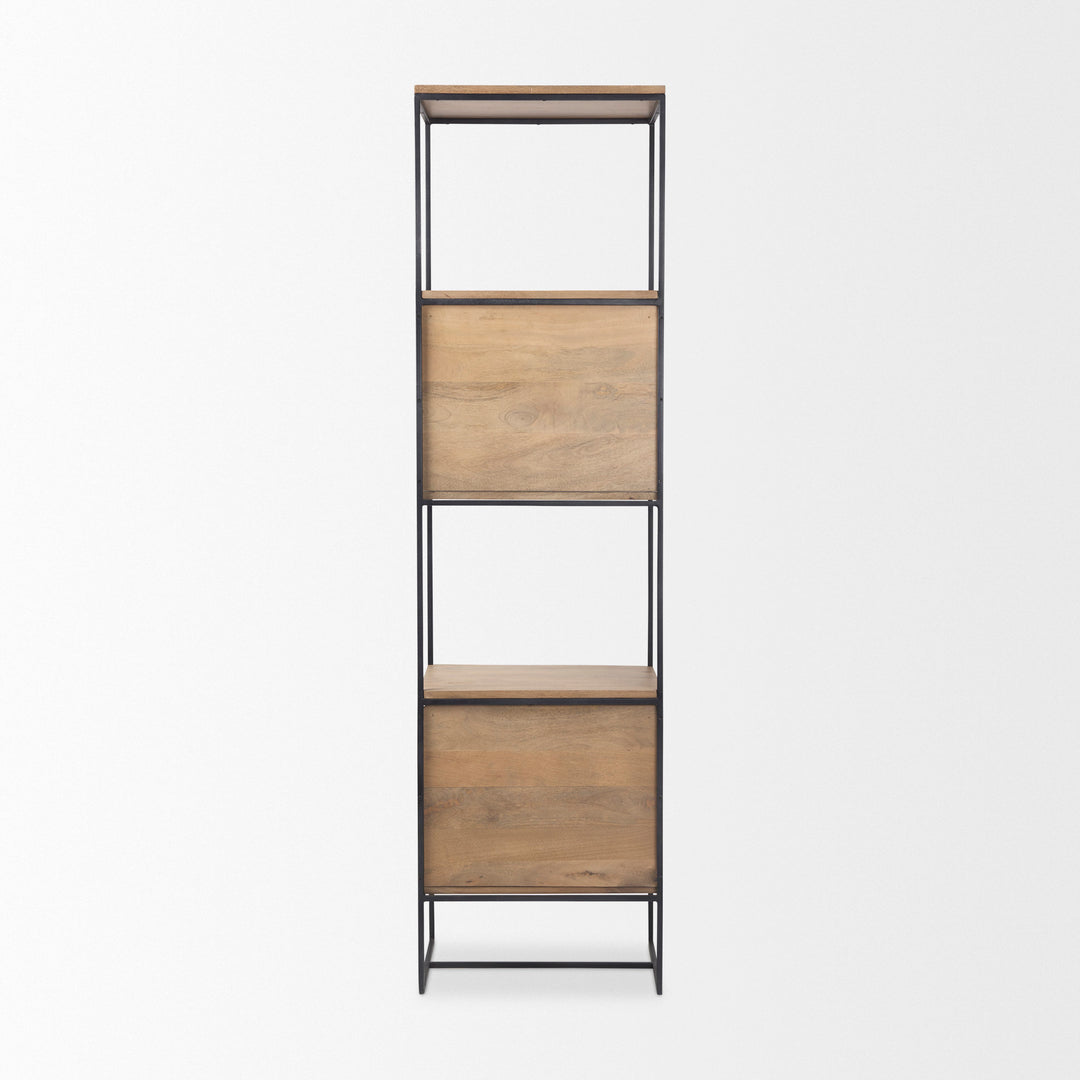 Morris 19.75 L x 15.0W x 72.5H Beige Wood W/Black Metal Frame 4-Tier Shelving Unit Decor Mercana