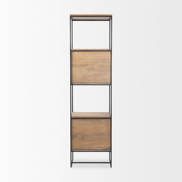 Morris 19.75 L x 15.0W x 72.5H Beige Wood W/Black Metal Frame 4-Tier Shelving Unit Decor Mercana