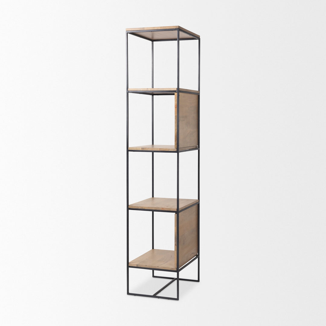 Morris 19.75 L x 15.0W x 72.5H Beige Wood W/Black Metal Frame 4-Tier Shelving Unit Decor Mercana