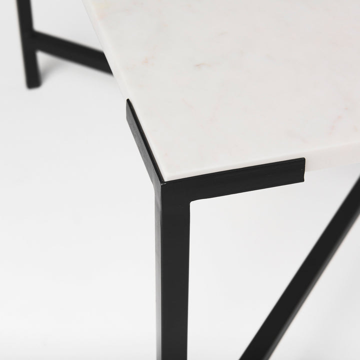 Lucas 30x30 White Marble Top Black Metal Base Coffee Table Living Room Mercana
