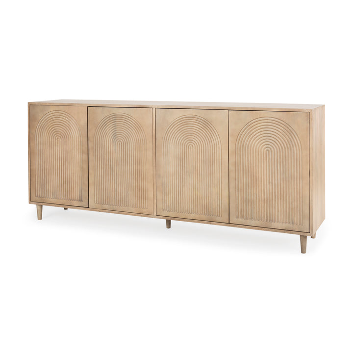 Tucker Light Brown Wood w/ Carved Arch Pattern 4 Door Sideboard Dining Room Mercana