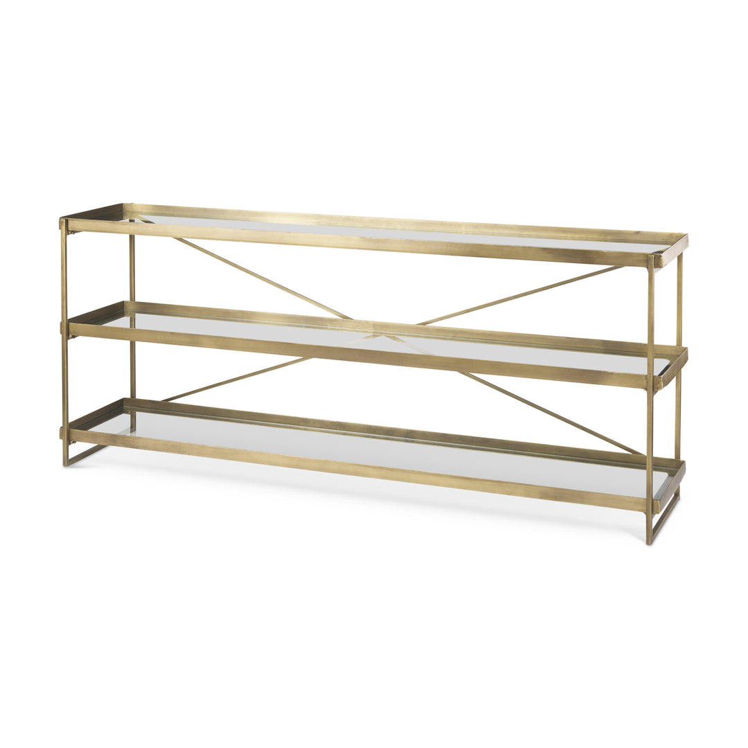 Trey Gold Metal W/Glass Console Table Dining Room Mercana