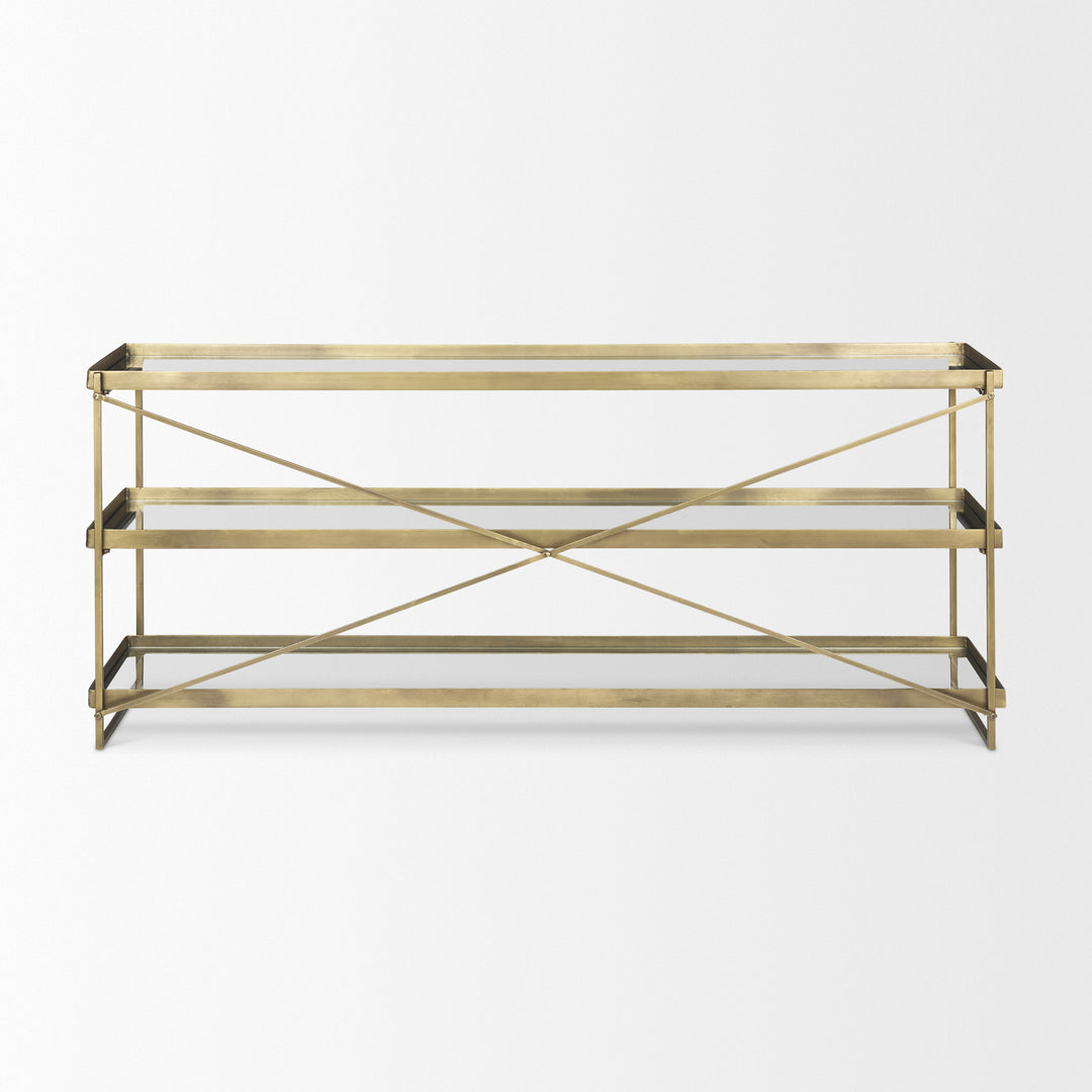 Trey Gold Metal W/Glass Console Table Dining Room Mercana