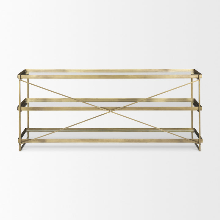 Trey Gold Metal W/Glass Console Table Dining Room Mercana