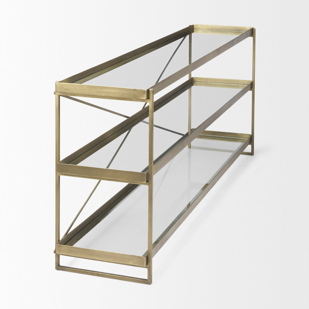 Trey Gold Metal W/Glass Console Table Dining Room Mercana