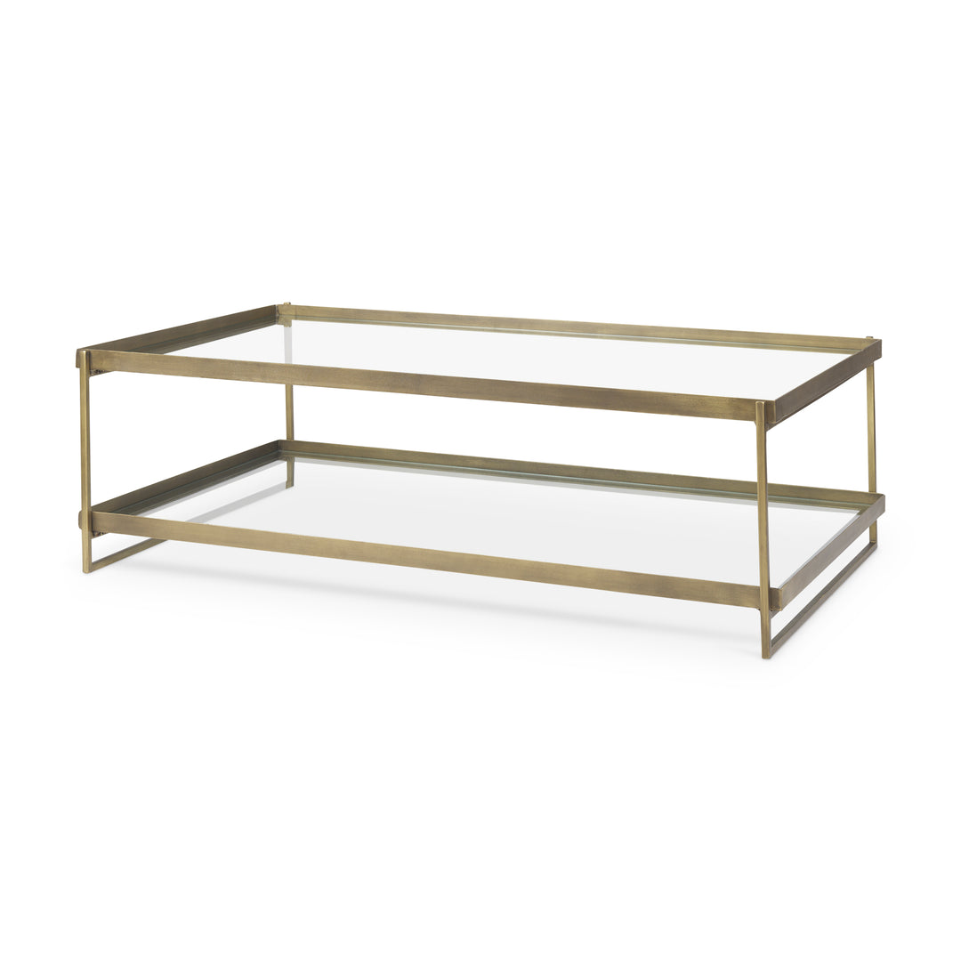 Trey Gold Metal W/Glass Coffee table Living Room Mercana