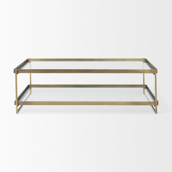 Trey Gold Metal W/Glass Coffee table Living Room Mercana