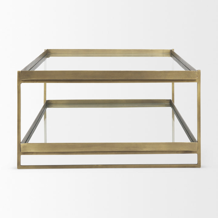 Trey Gold Metal W/Glass Coffee table Living Room Mercana