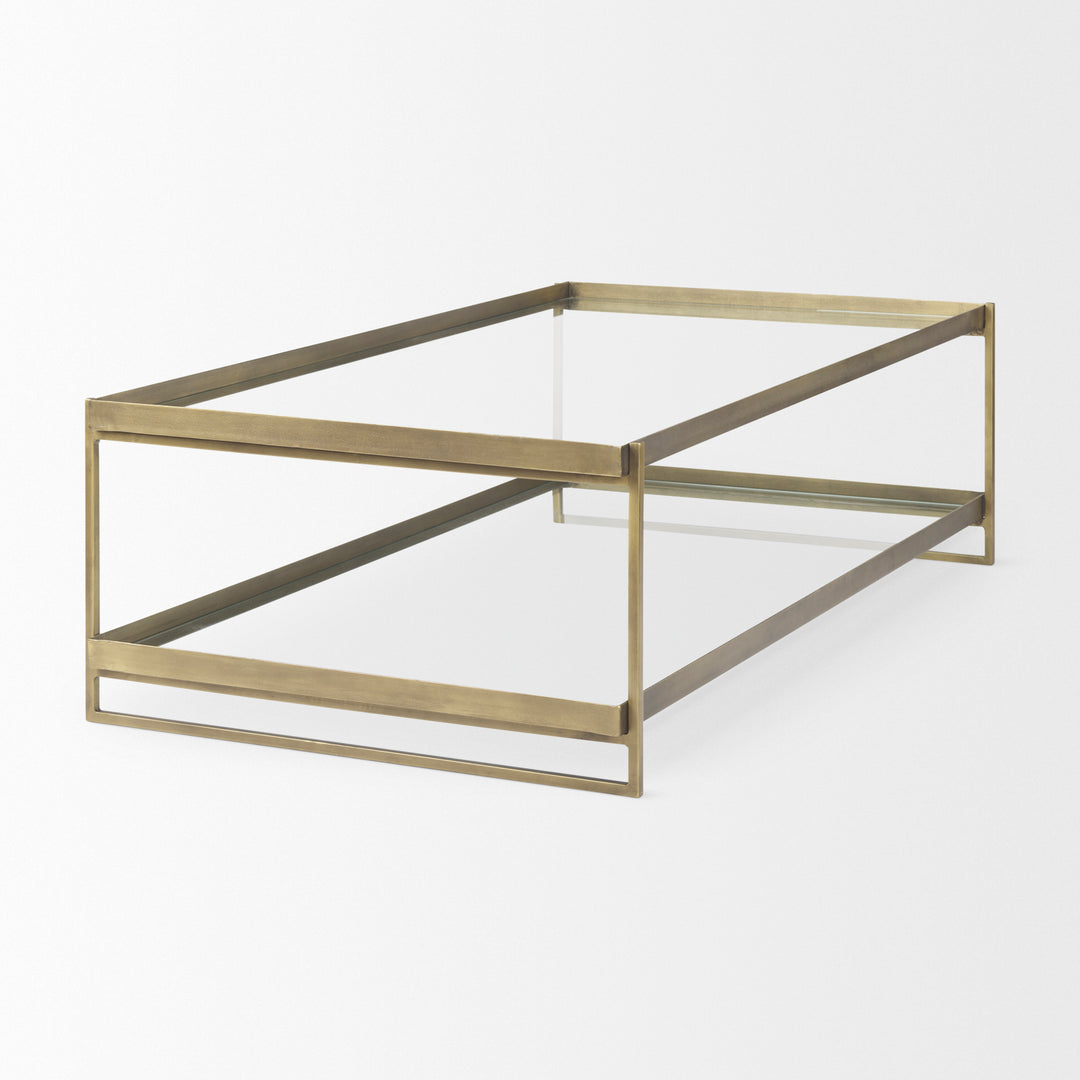 Trey Gold Metal W/Glass Coffee table Living Room Mercana