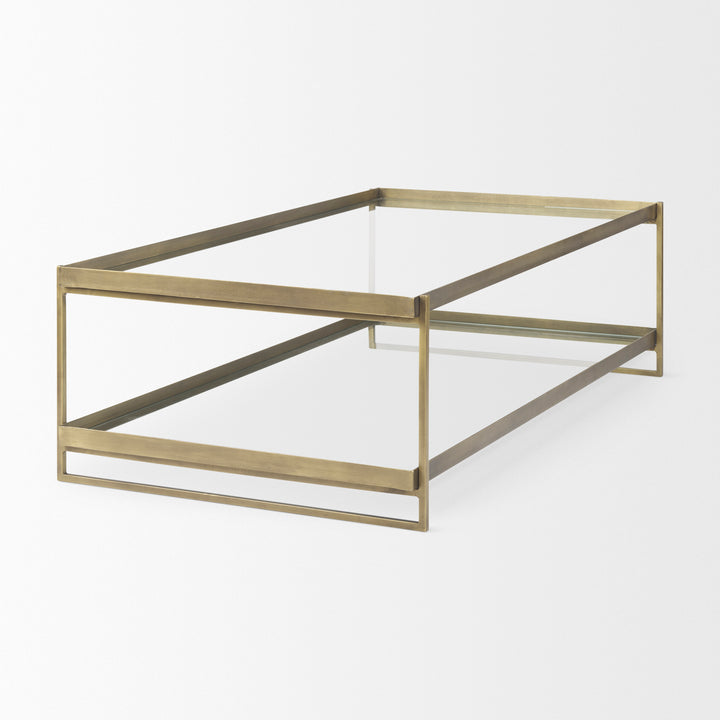 Trey Gold Metal W/Glass Coffee table Living Room Mercana