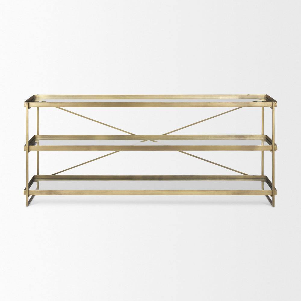 Trey Gold Metal W/Glass Console Table Dining Room Mercana