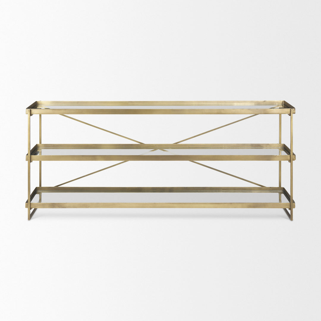 Trey Gold Metal W/Glass Console Table Dining Room Mercana