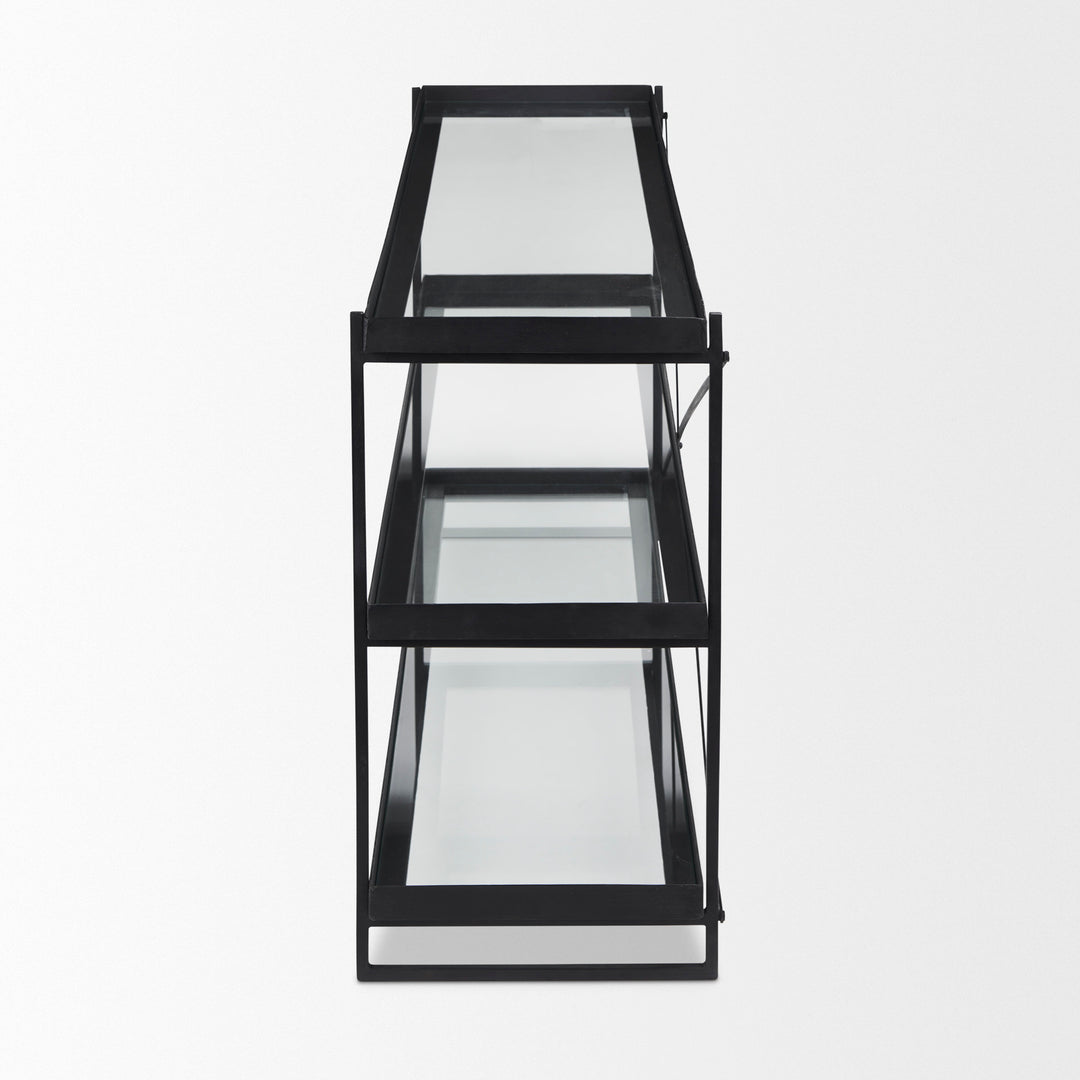 Trey 72.0"L x 16.0"W x 30.0"H Black Metal W/Glass Console Table Dining Room Mercana