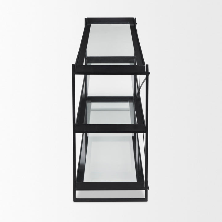 Trey 72.0"L x 16.0"W x 30.0"H Black Metal W/Glass Console Table Dining Room Mercana